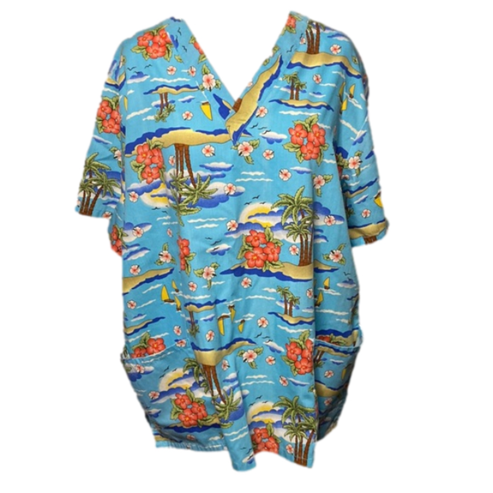 Best Medical Scrub Top Islands Boats Blue M - Picture 2 of 7
